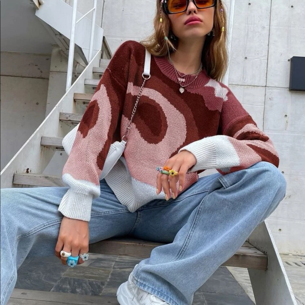 Shein Red Color Block Sweater